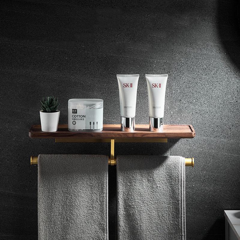 Solid Wood Bathroom Towel Rack Shelving Rack Wall Hanging Storage Hanging Rack Dresser Storage Rack Bathroom Brushed Gold
