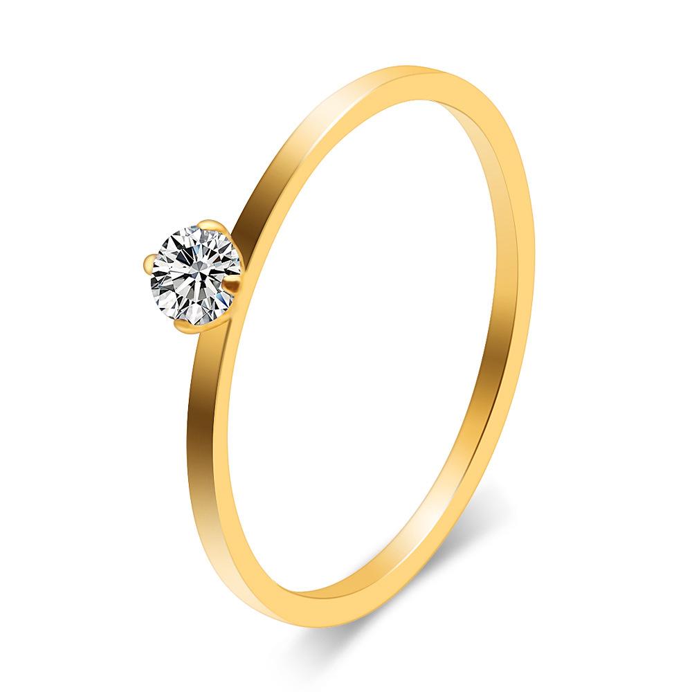 European-American Simple 1MM Stainless Steel Tri-Color Diamond Ring, Versatile Student Fashion Accessory