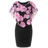Plus Size Elegant Office Lady Rose Flower Print Cape Bodycon Knee Length Dress