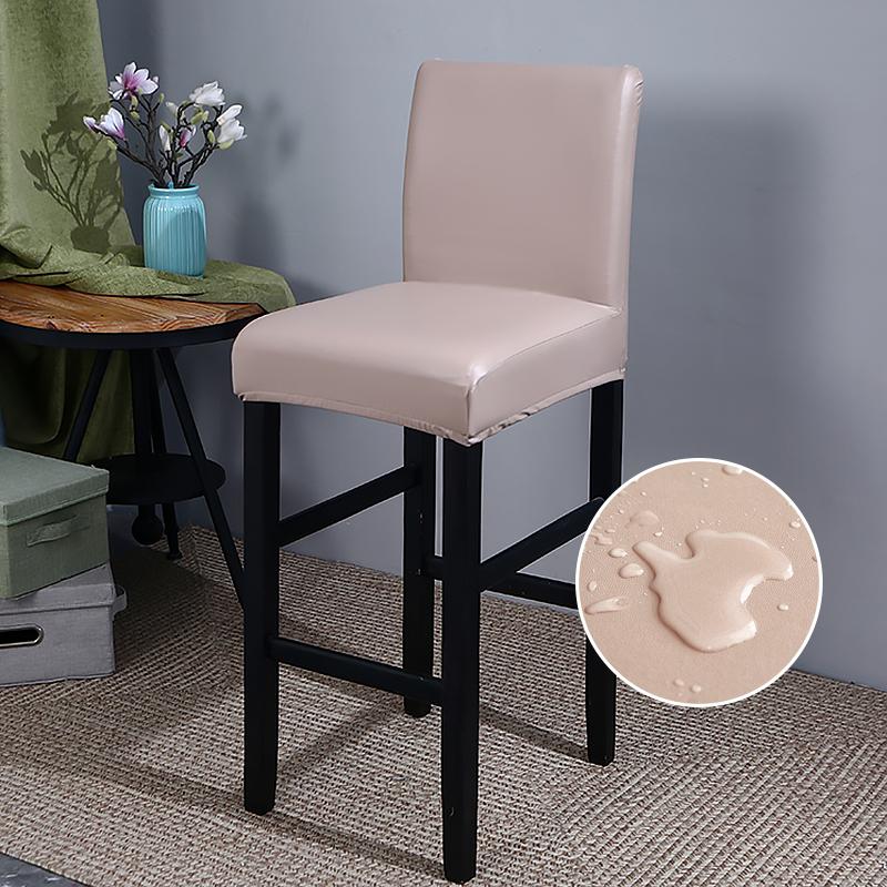 Waterproof Pu Bar Stool Chair Cover With Backs Dining Chair Slipcovers Removable Furniture High Chair Seat Cover Elastic Bottom