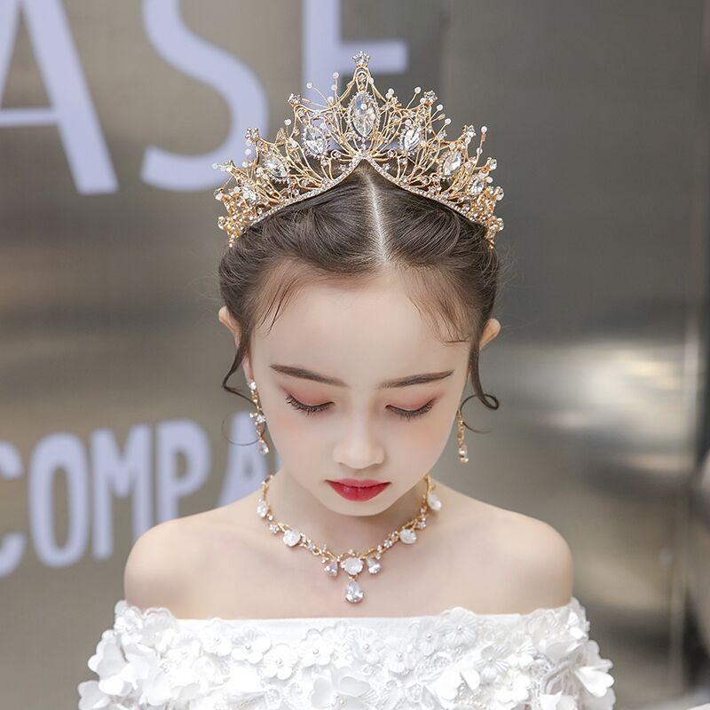 New Handmade Baroque Hair Accessories Crown Children's Atmospheric Crystal Headdress  Alloy Crown