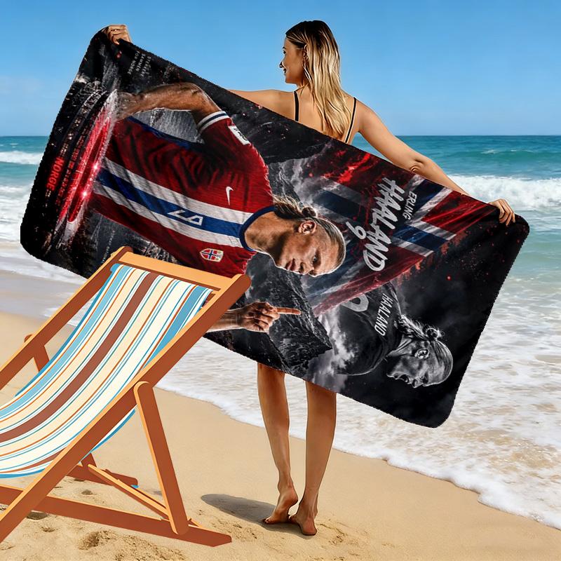 Haaland'S Dynamic Leap Manchester City'S Star Forward Action Beach Towel Portable For Travel Beach Towel For Vacation Photos Swim Seaside