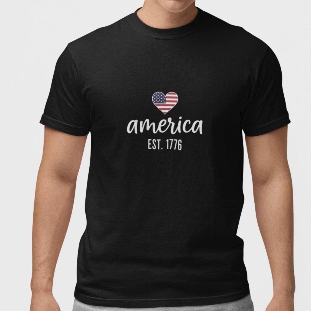 USA America Est 1776 Shirt Patriotic Heart Flag T-Shirt Men Women Gift XXXL