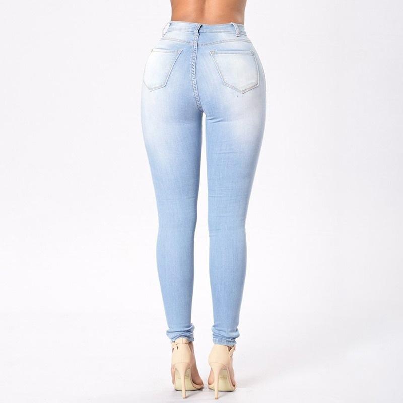 Women's Grinding White Elastic Waist Skinny Stretch Jeans Plus Size High Waist Jeans Washed Casual Skinny Pencil Pants