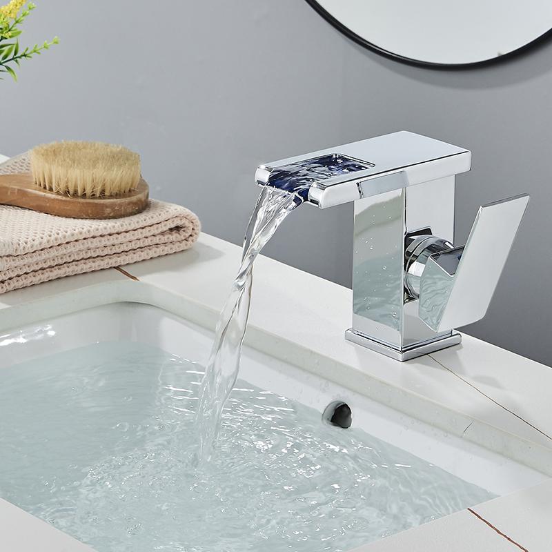 Luxury LED Black Basin Faucet Tall And Short Tap Bathroom Single Handle Cold and Hot Water Flow Produces Electricity