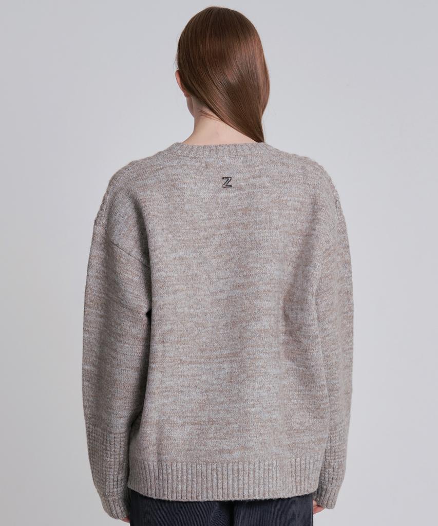 ZENSAI Waffle Cable Crewneck Knit Brown