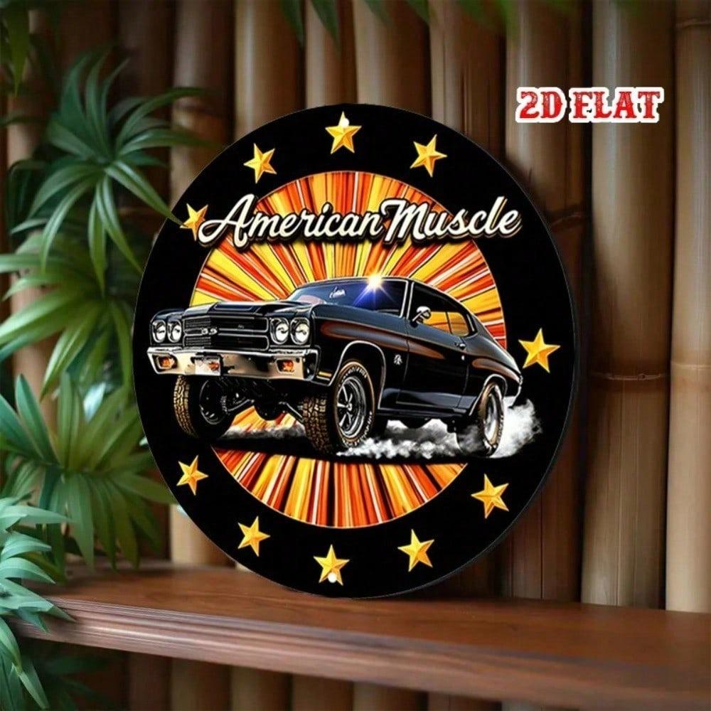 Retro Amerikanisches Auto Blechschild 8x8 Zoll, Vintage Metall Wanddeko für Garage Man Cave Bar, Klassisches Auto Aluminium Poster