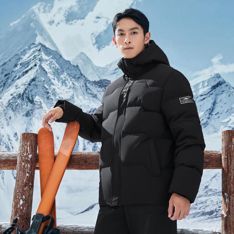 Hongxing Erke Urban Outdoor Thick Warm Hooded Down Jacket Unisex outerwear Black 51223401025-005