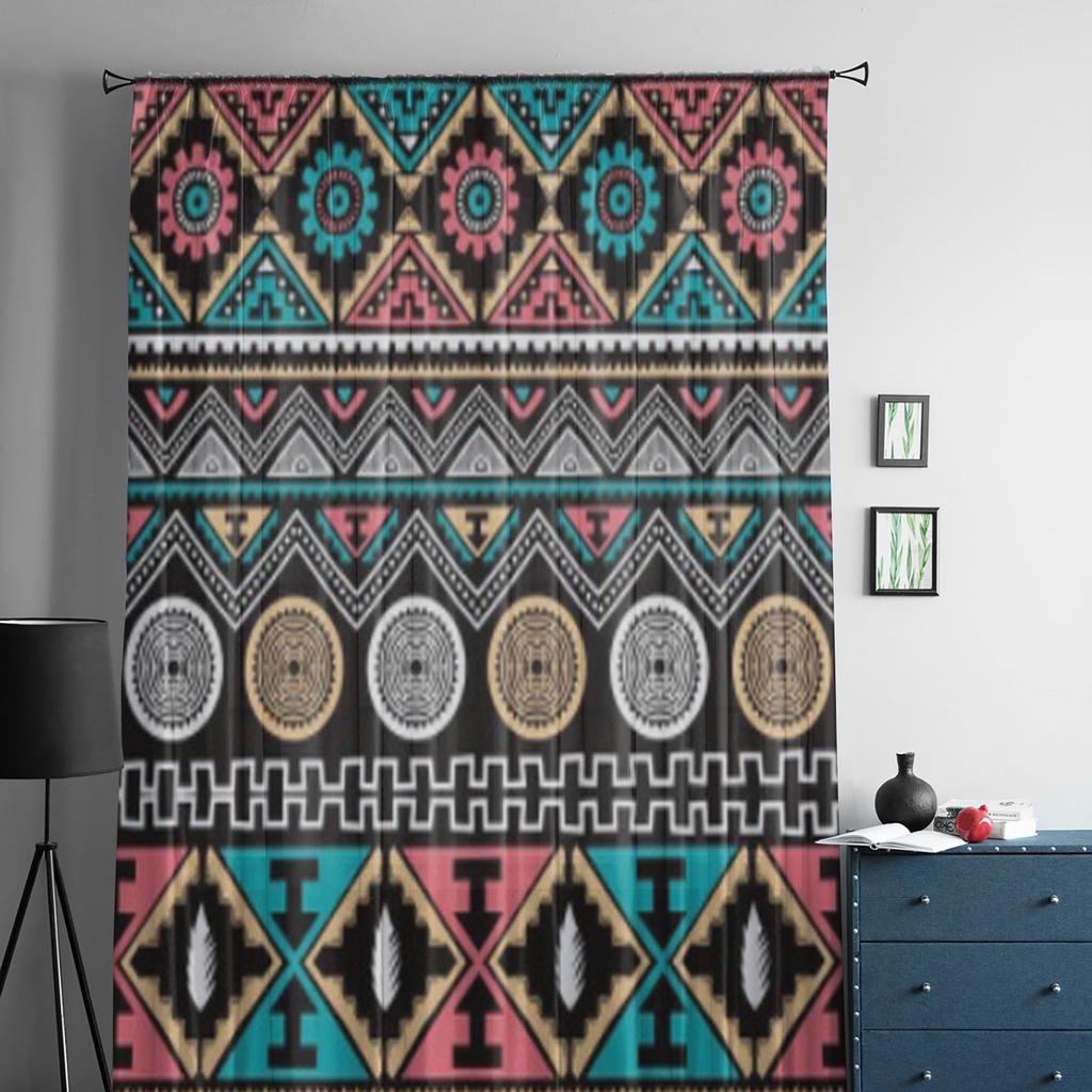 Color Ethnic Pattern Theme Art Tulle Sheer Curtains for Living Room the Room Bedroom Kitchen Decoration Voile Organza Curtains