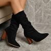 2025 New Plus Size 35-43 Autumn/Winter Coarse Heel Boots High Heel Suede Elastic Middle Sleeve Fashion High Heel Boots