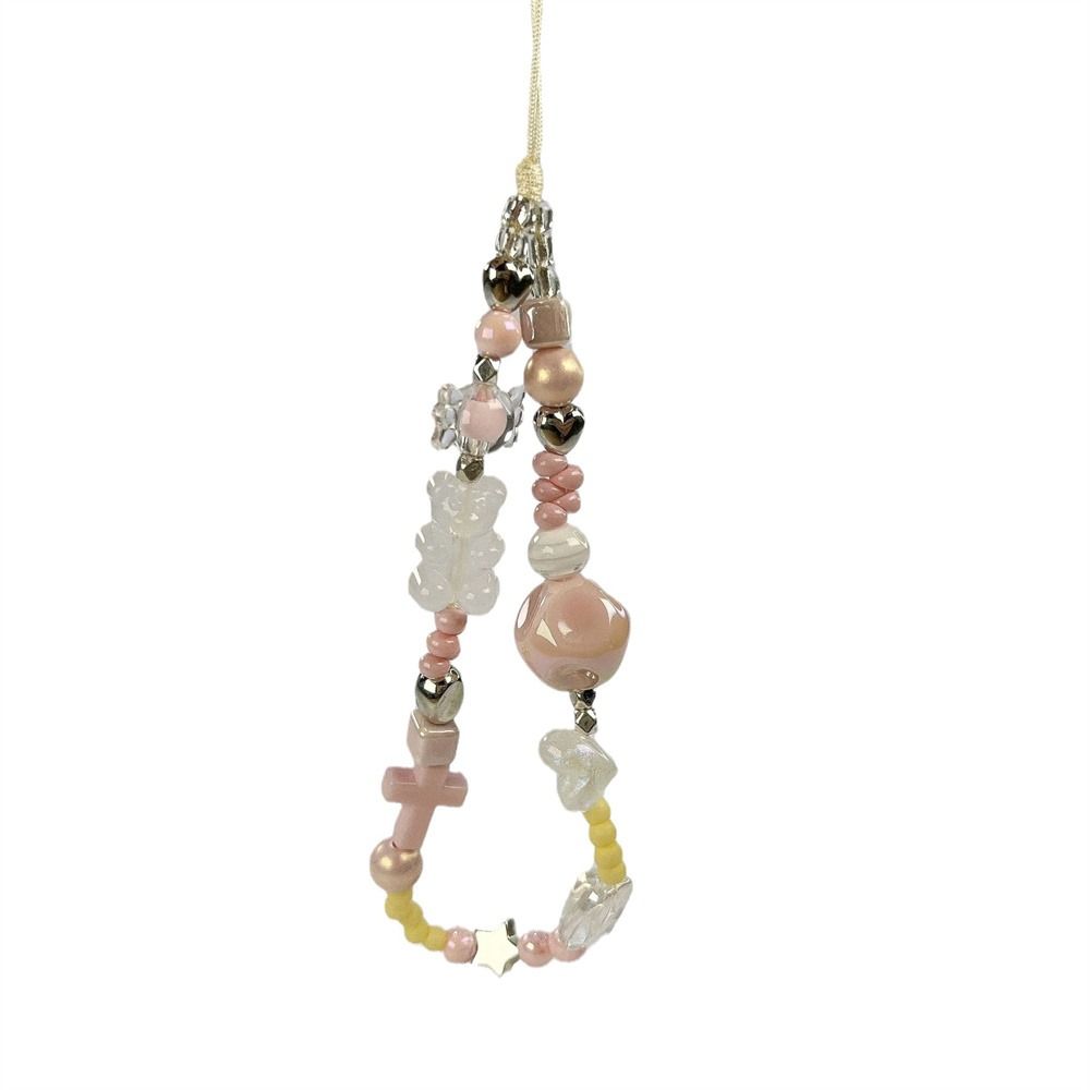 Y2K Silver Phone Lanyard Clear Star Beads Phone Chain Cell Phone Strap Bracelet Keychain