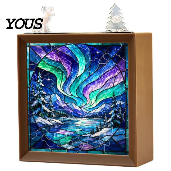 Innen-Haus-Dekoration DIY Weihnachten Acryl-Puzzle Nachtlicht, Holzrahmen Handmontiertes Puzzle Schreibtischlicht Lampe, Kreatives LED für Schlafzimmer
