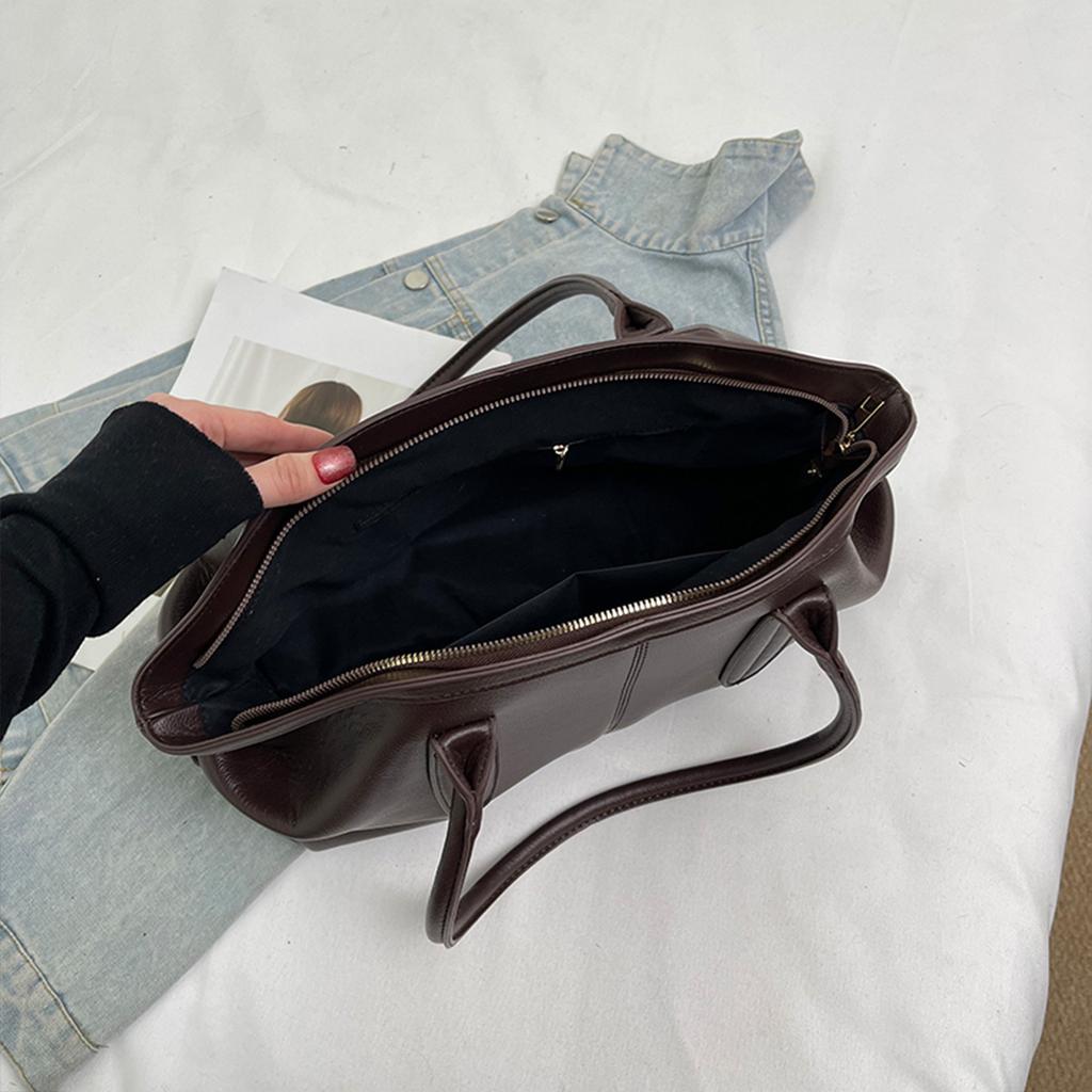 Retro Minimalist Quilted Tote Bag Soft PU Leather Shoulder Bag Large Capacity Handbag For Commute Shopping