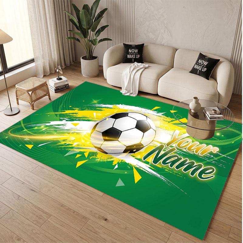 Alfombra de Terciopelo de Cristal Suave con Temática de Fútbol Impresión Personalizada de Nombre y Texto Alfombra de Suelo Antideslizante para Dormitorio Sala de Estar
