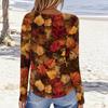 Women's Casual Long Sleeve Leaf Print Neck Blouse
