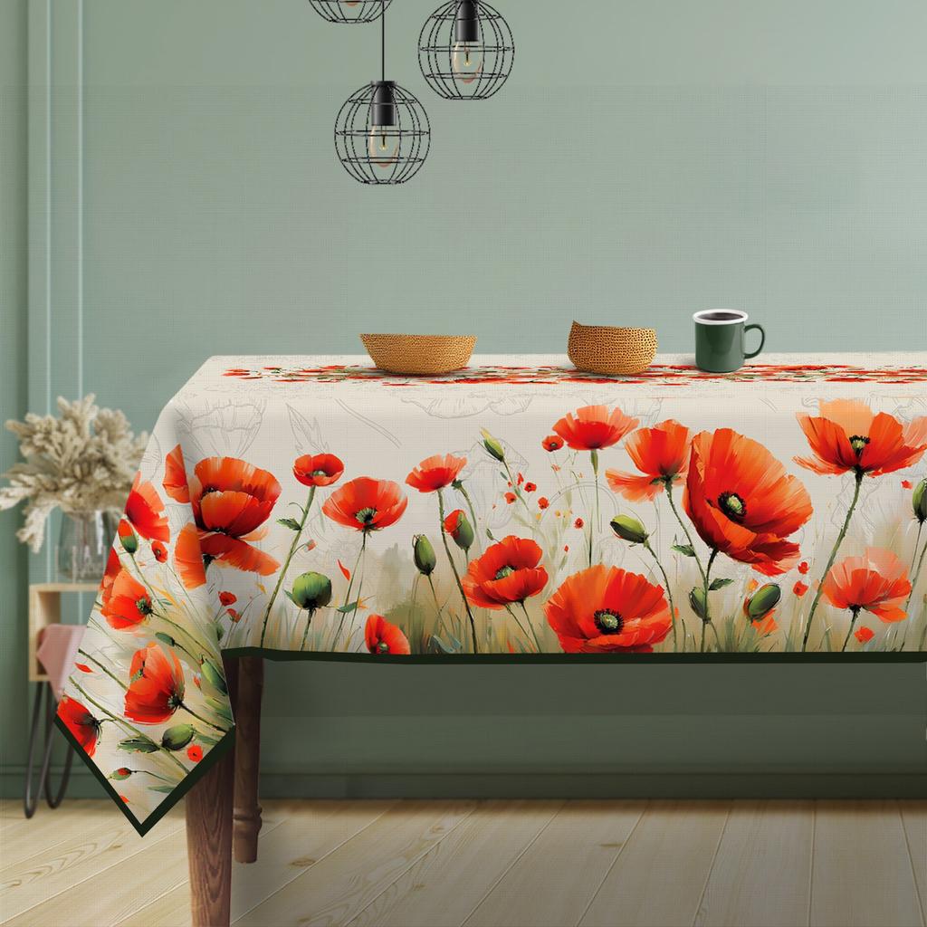 Summer Red Poppy Rectangle Tablecloth for Table Decor Reusable Kitchen Dining Table Cloth for Holiday Party Wedding Decorations