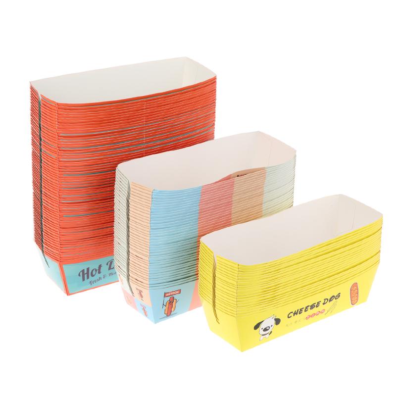 100 sztuk Pudełko do pakowania hot-dogów bez składania Papierowe Jednorazowe Naczynia Imprezowe Taca do serwowania jedzenia Dla Firm Cateringowych Pudełka Cateringowe