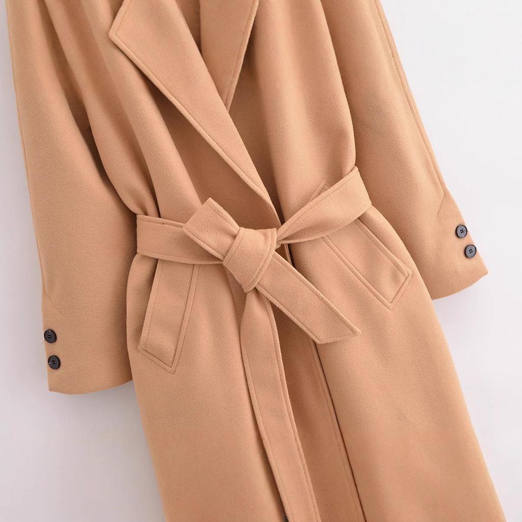 2024 Autumn Women's European & American Style Belted Long Coat