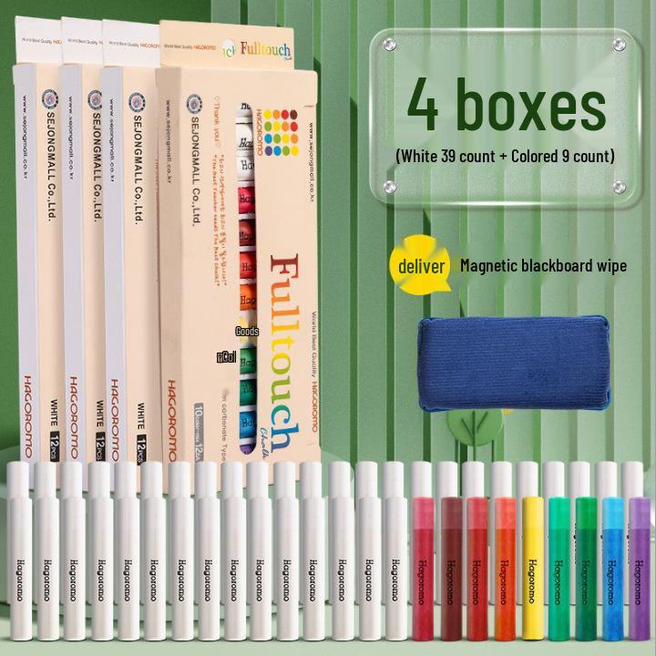 Feather Robe Dustless Chalk Set: White & Red Chalk with Anti-Stain Holder for Teacher and Children Use