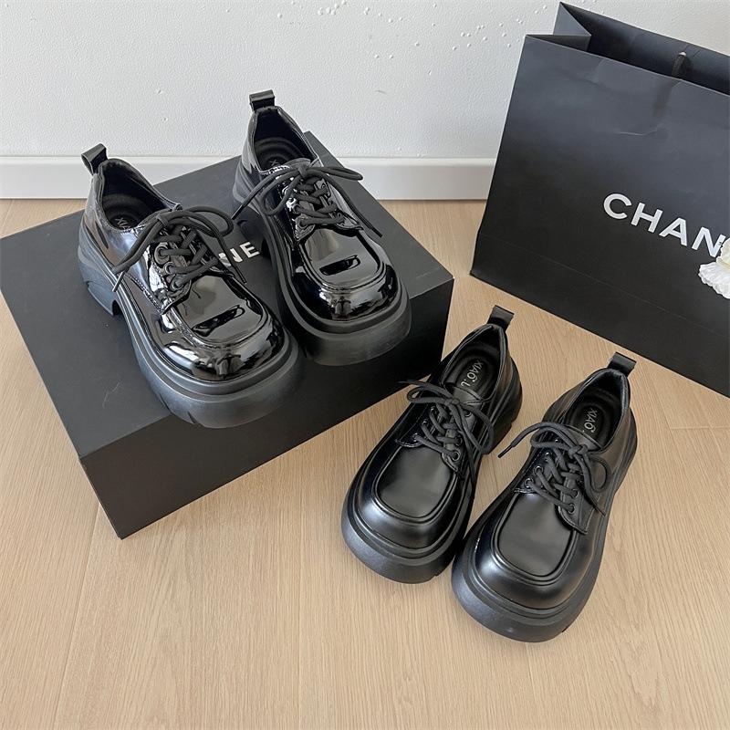 Fashion Women's Platform Loafers Female British Style Round Head Casual New Chunky High Heel Single Shoes Dress Lace-up Leather Pumps
