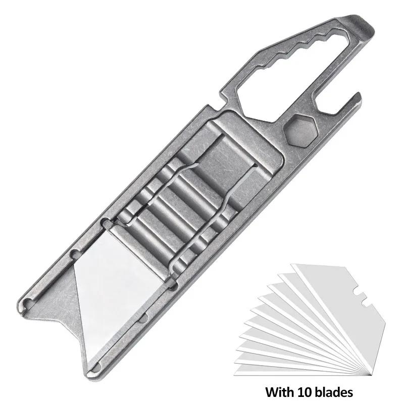 Titanium Alloy Utility Knife Multi-function Tool EDC Portable Outdoor Sliding Blade Knife Metal Ruler Bottle Opener
