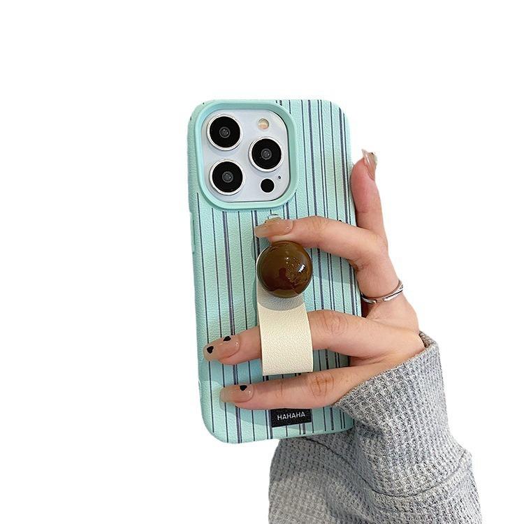 

Корейский стиль полосатый трехмерный круглый бусины кольцо пряжка подходит для iPhone16promax Apple 14 телефон чехол 13/15 Apple XS