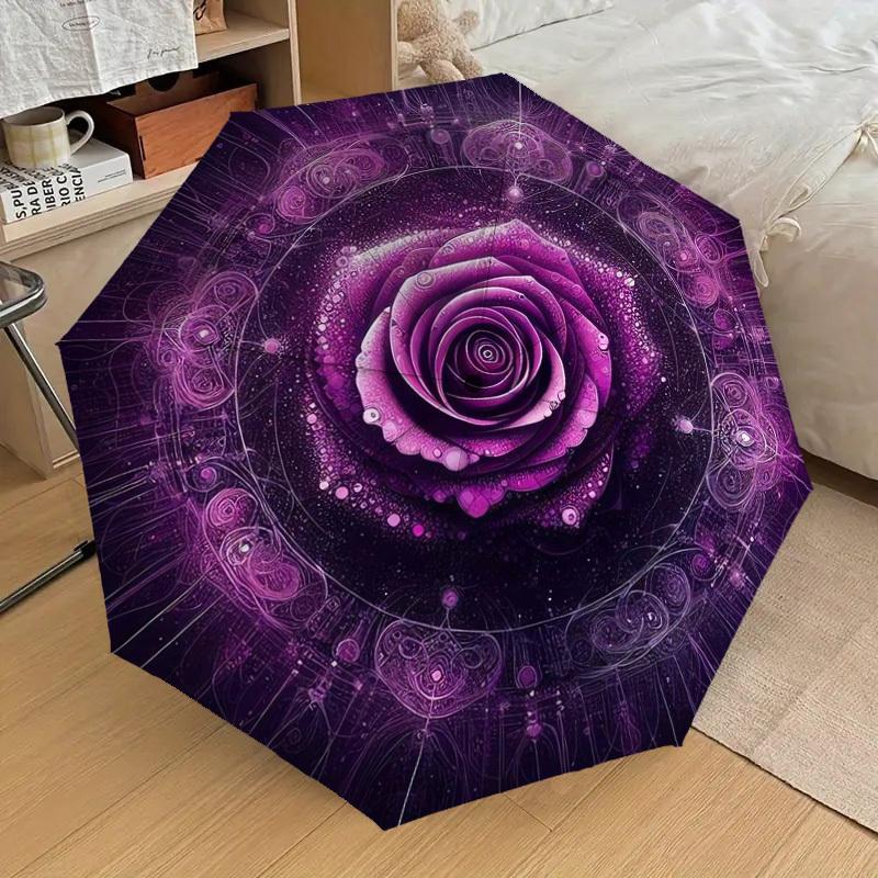 1pc Purple Rose Mandala Artwork Umbrella with Plastic Handle,Suitable for All Seasons Home Travel Outdoor UmbrellaDD1705