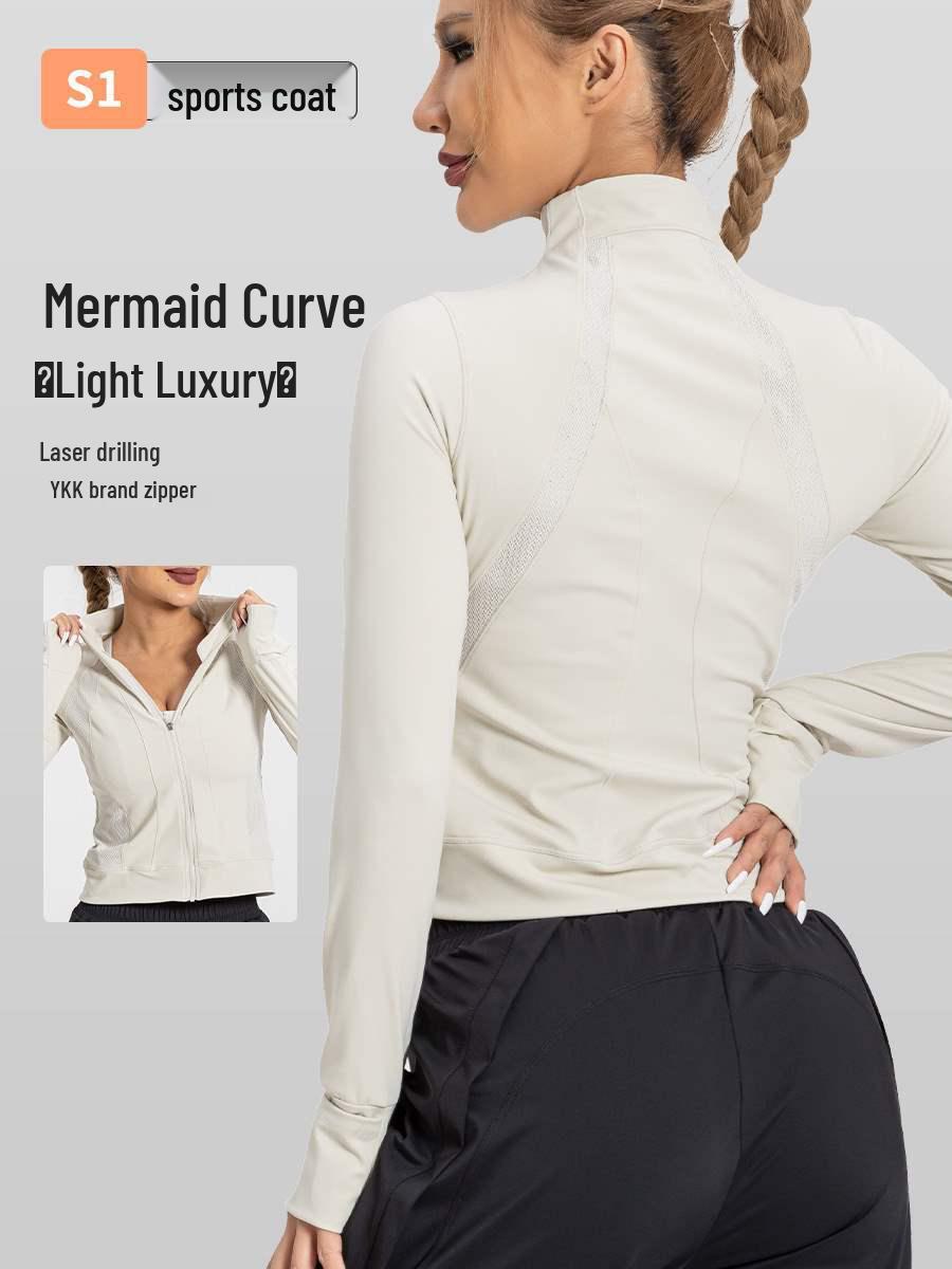 

Women s Slim Fit Mesh Jacket with Laser-Cut Details for Yoga and Running Small