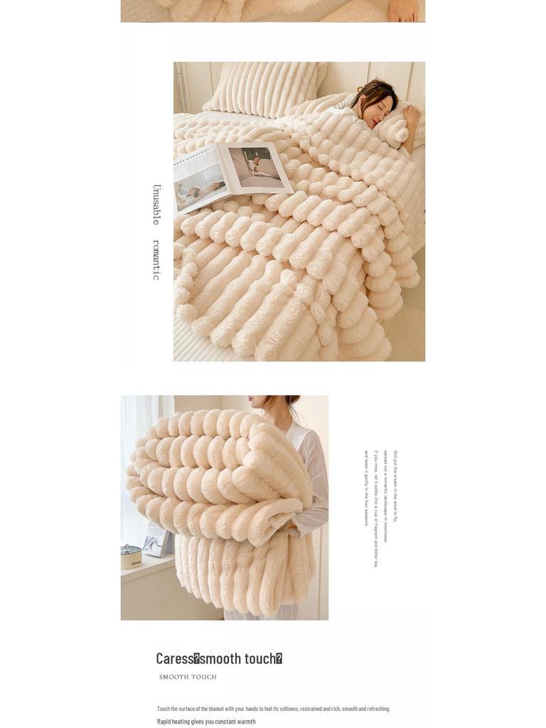 Double-Sided Plush Rabbit Winter Blanket - Soft Coral Fleece for Office, Sofa, or Bed