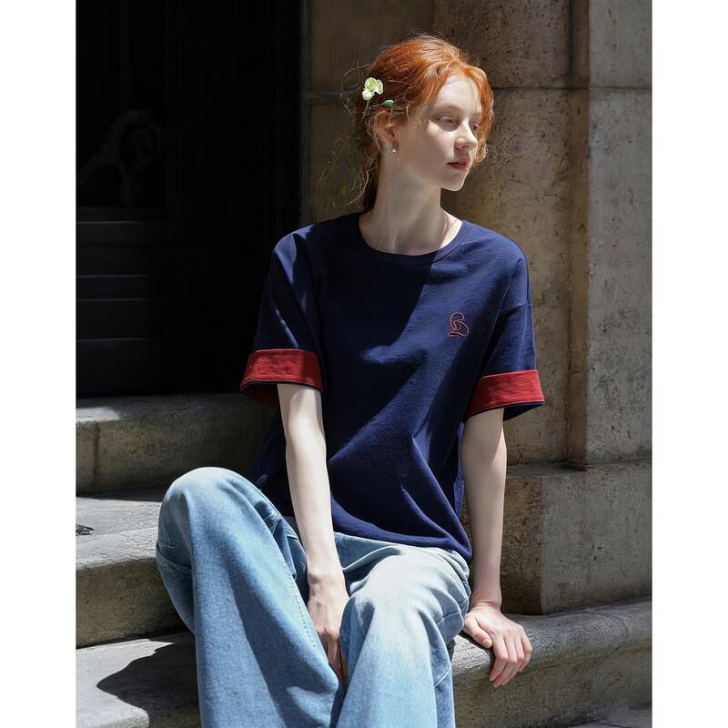 Women's Oxygen Cotton Embroidered Color Block T-shirt