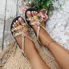 Flat Bottomed Round Toe Sandals with Woven Straps, Casual Soft Soled Beach Sandals