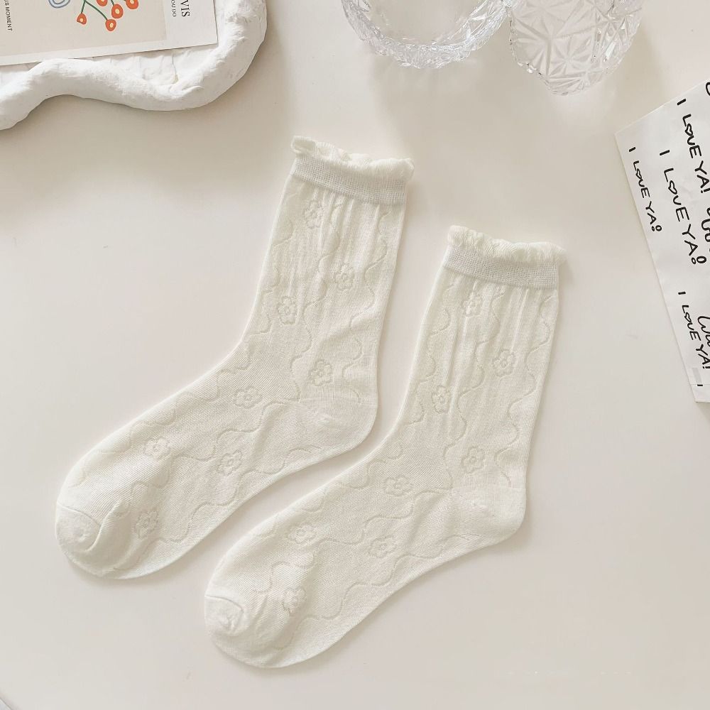 6Pairs Mesh Hollow Transparent Flower Socks Breathable Sweet Socks Women Mid Tube Socks  Streetwear