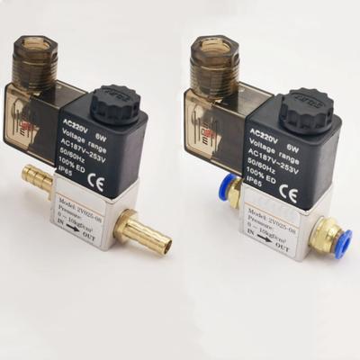 12 V 24 V 220 V pneumatisches elektrisches Magnetventil, 2 Positionen, 2 Anschlüsse, normalerweise geschlossen, Luftmagnetventil, 6 mm, 8 mm Schlauchanschluss