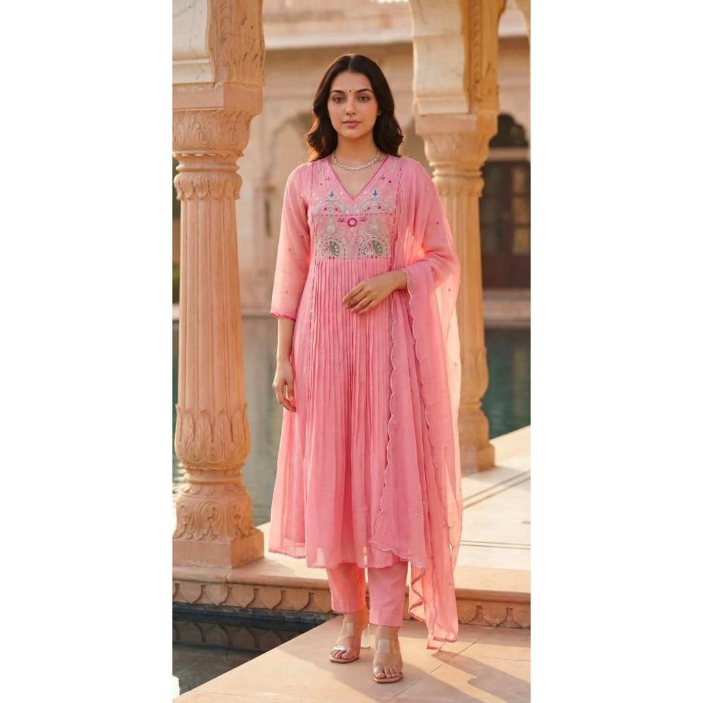 Beautiful Cotton Anarkali Kurti Pant Dupatta Pakistani Party Wear Salwar Kameez