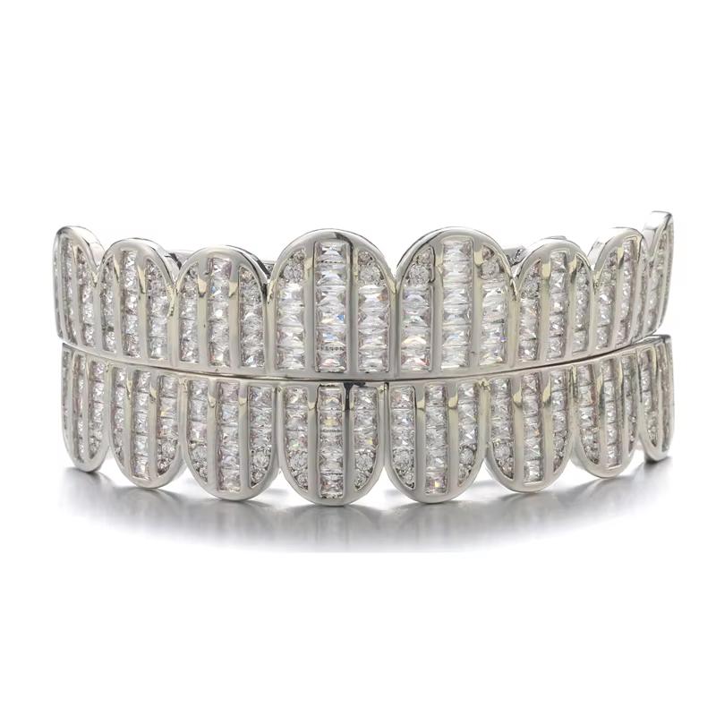 Full Iced Out Micro Pave Grillz Teeth Gold Plated Teeth Body Jewelry Set Hip Hop for Halloween
