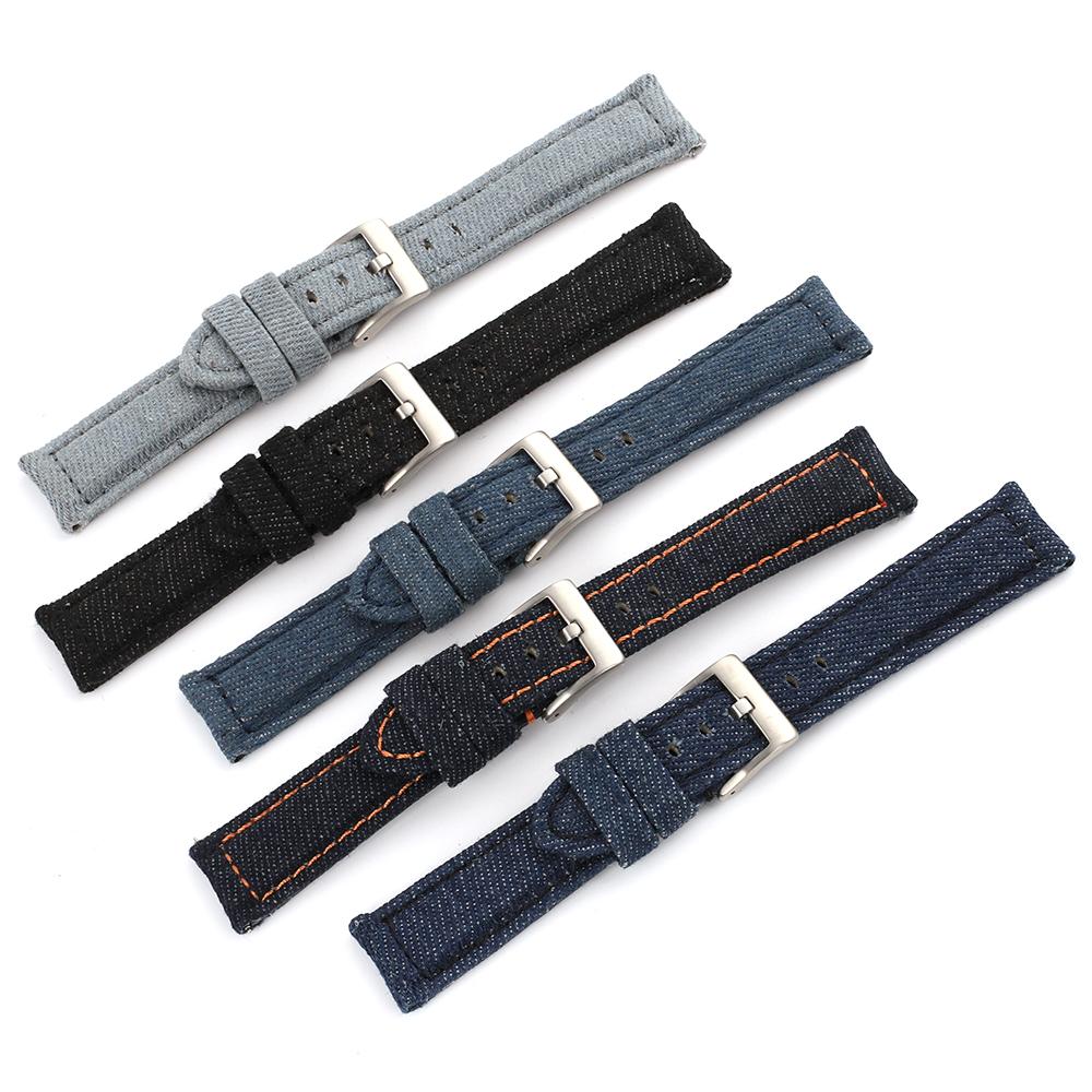 Vintage Handmade Denim Leather Watch Strap 20mm Blue Black Gray Watch Band for Men Women Wristband Bracelet Accessories