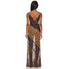 Women's Leopard Print Lace Patchwork Deep V Spaghetti Strap Mermaid Dress