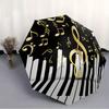Music Notes & Piano Keys Umbrella - Automatic Open/Close, Shielding, Sturdy 8-Rib Frame, Elegant Black & Golden Musical design