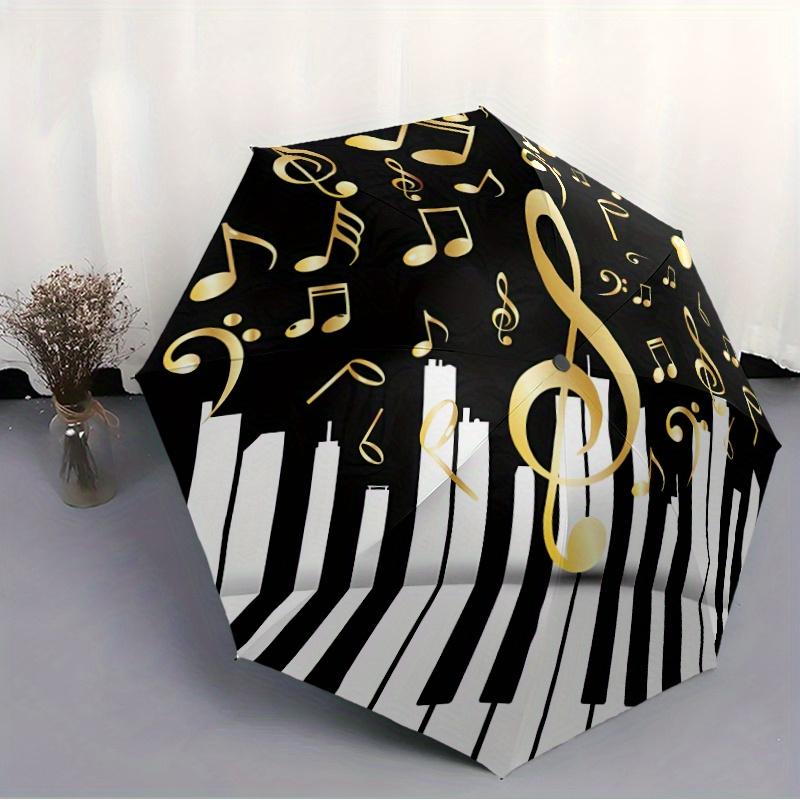 Music Notes & Piano Keys Umbrella - Automatic Open/Close, Shielding, Sturdy 8-Rib Frame, Elegant Black & Golden Musical design