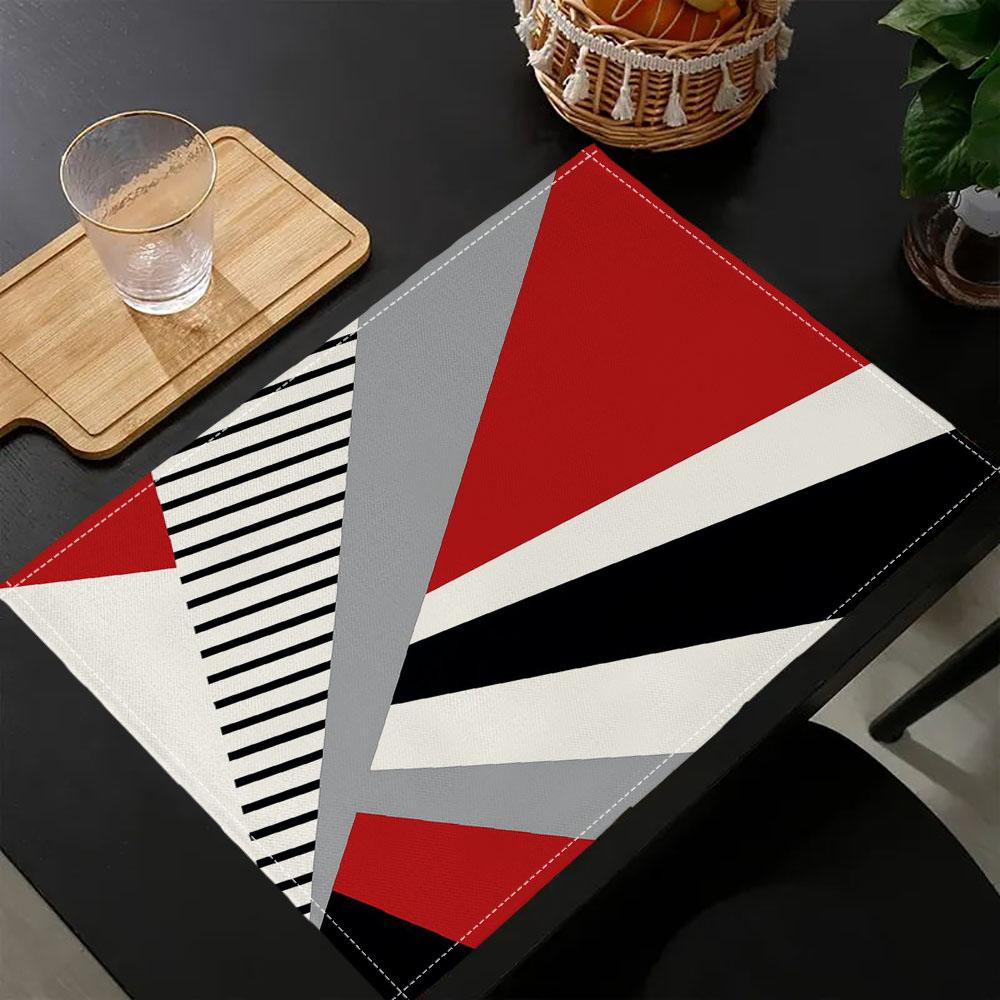 

6PC Red and Black Abstract Geometric Pattern Gray Placemats Autumn Thanksgiving Harvest Table Mats for Kitchen Dining 7.14 6PC 30x45CM