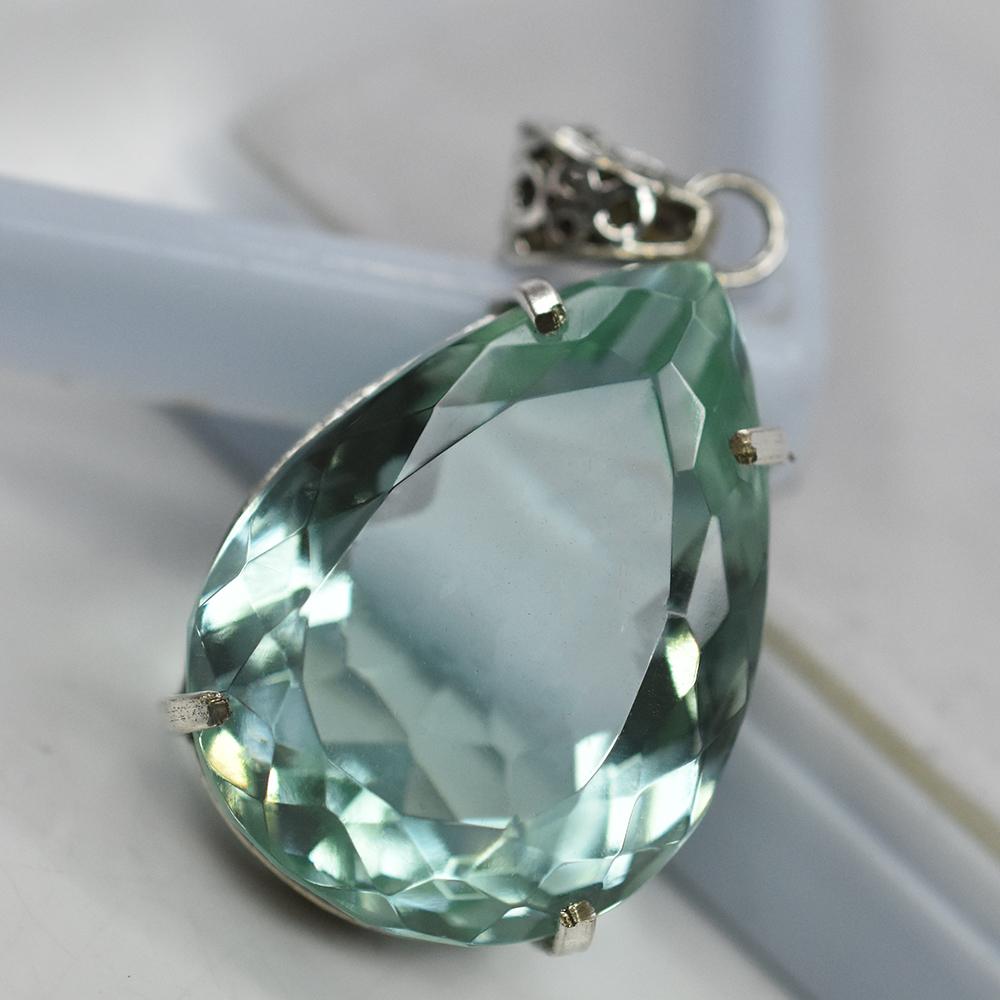 

112.15 Ct CERTIFIED Sapphire 925 Sterling Silver Bluish Green Pear Cut Pendant MY-PD-112-NS 33.4 mm Approx.