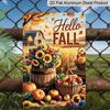 2D Flat Hello Fall Farm Barn Sunflower Pumpkin Fruit Basket Metal Sign - 8.0x12.0inch Aluminum Wall Art, Rustic Autumn Harvest Country Front Door