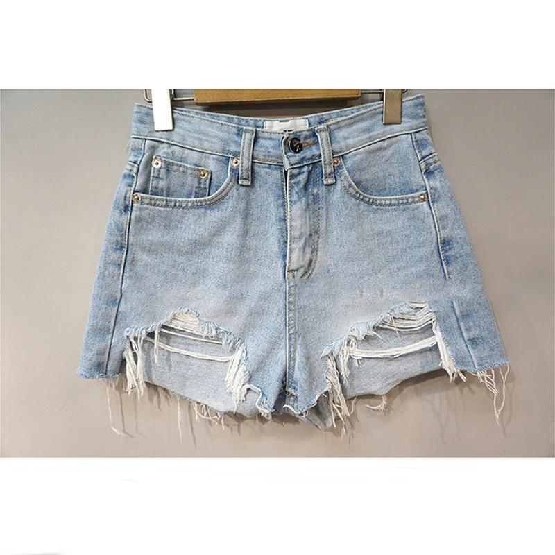 

Літні жіночі шорти Sexy Shorts 2022Fashion High Waist Washed Hole Brushed Denim Shorts Однотонні повсякденні жіночі штани 8751 L синій