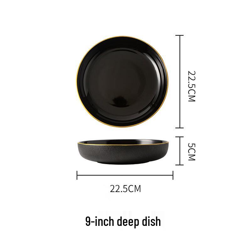 abay Frosted Black Gold Rim Ceramic Tableware