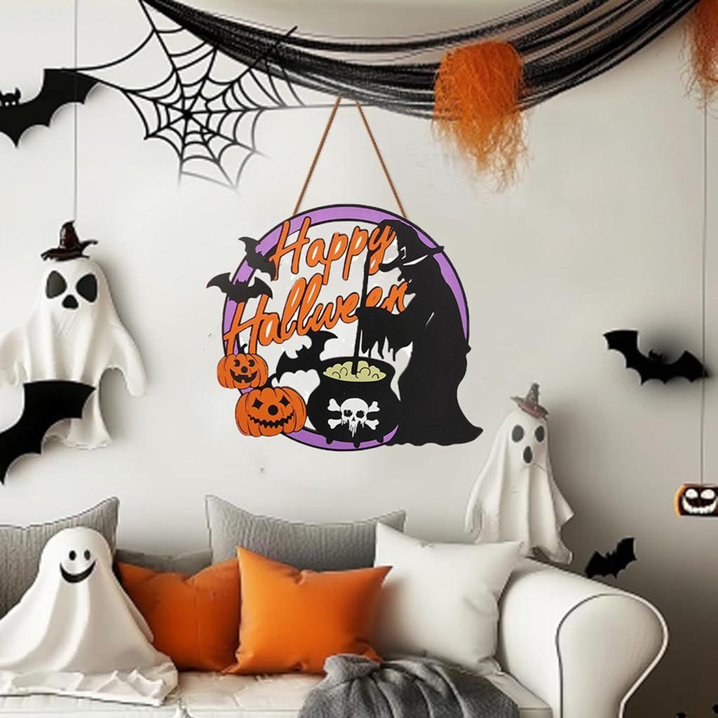 Spooky Halloween Ghost Spider Haunted House Hanging Decoration for Wall Home Party Ornament Scary Holiday Sign