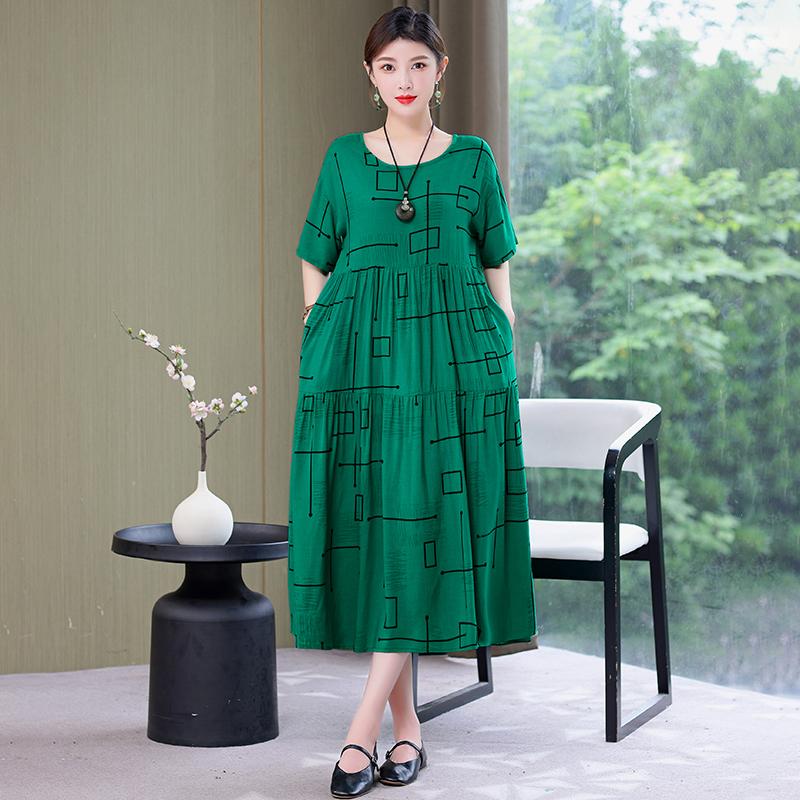 Plus Size Floral Dresses for Women  Oversize Loose Short Sleeve Summer Long Dress Middle-aged Women Summer Sundresses