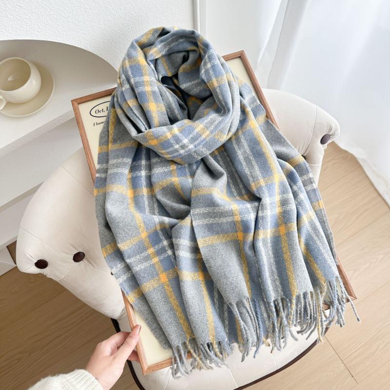 Plaid scarf women's winter pinstriped student warm thickened imitation cashmere long shawl scarf