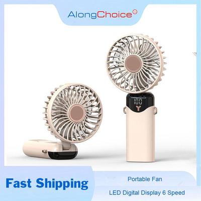 Mini ruční USB ventilátor Přenosný tichý malý ventilátor s inteligentním LED digitálním displejem 6rychlostní skládací dobíjecí ventilátor