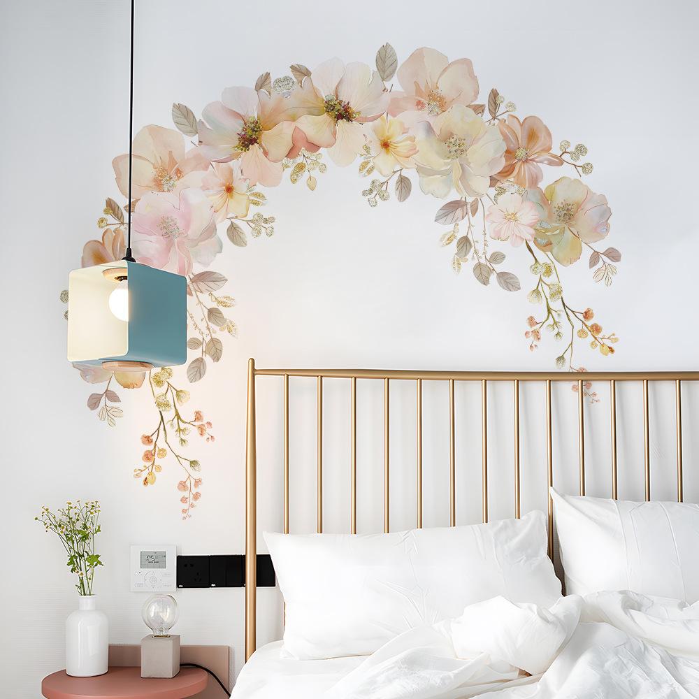 Färsk Akvarell Blomma Blad Väggklistermärke Självhäftande Avtagbar för Sovrum Vardagsrum Bakgrundsvägg Dekoration