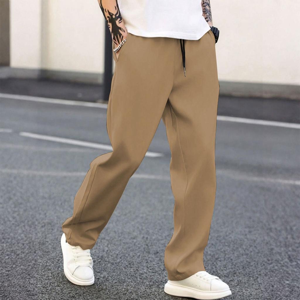 Men's Casual Elastic Waistband Drawstring Breathable Color Pants